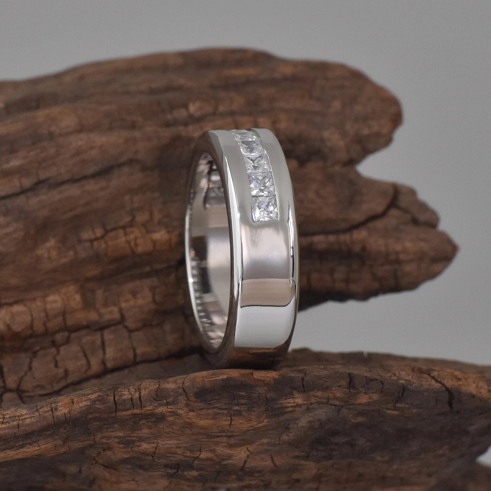 Silver Ring with Princess Cut Moissanite