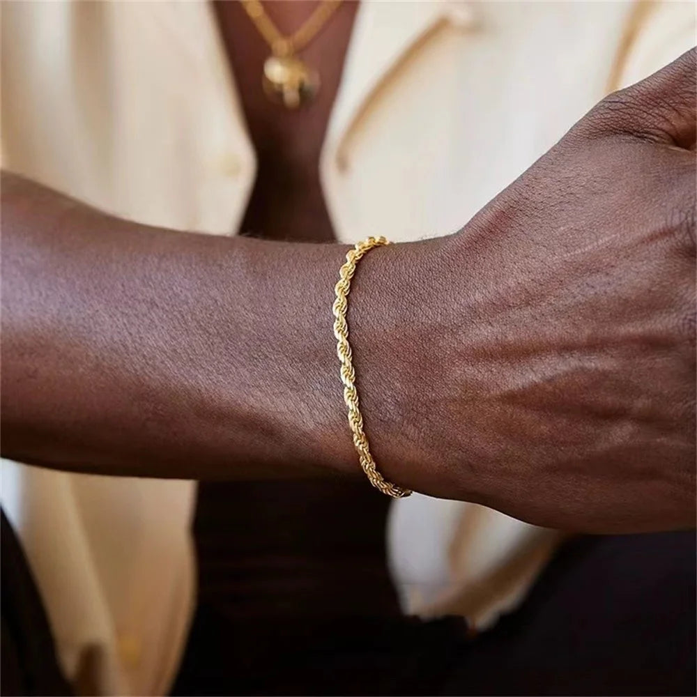 Men's Gold Rope Style Bracelet Detail