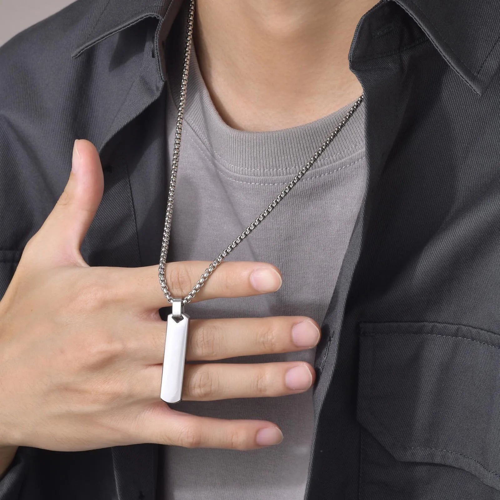 Men Bar Pendant Necklace Set