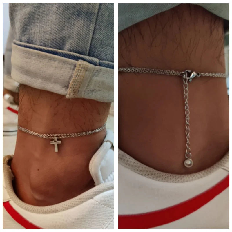 Double Chain Cross Anklet for Men