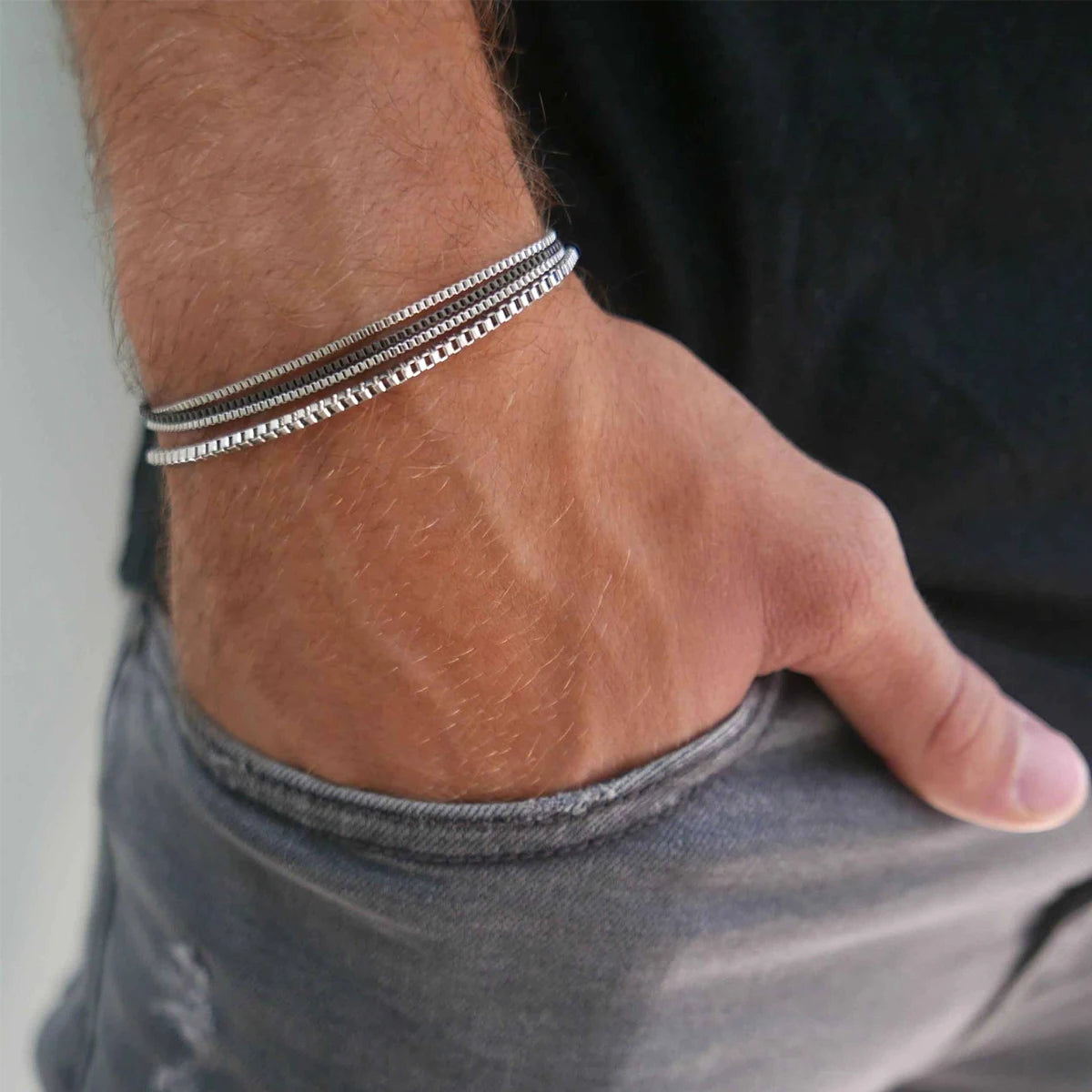Box Chain Bracelet Set for Men