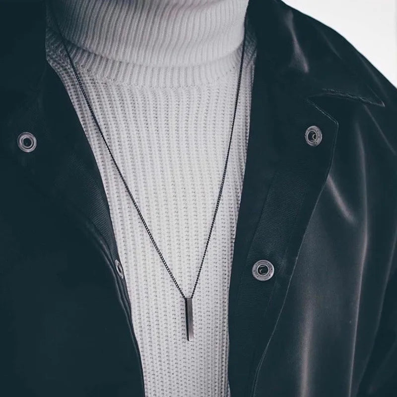 Black Rectangle Pendant Necklace for Men